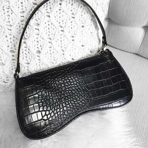 JW PEI Eva Elegant Black Crocodile-Embossed Shoulder Bag Vegan Leather New